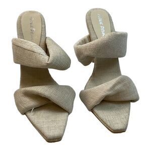 AMBER X PUBLIC DESIRE AVATAR NATURAL LINEN PADDED TWIN STRAP MULE SIZE 7